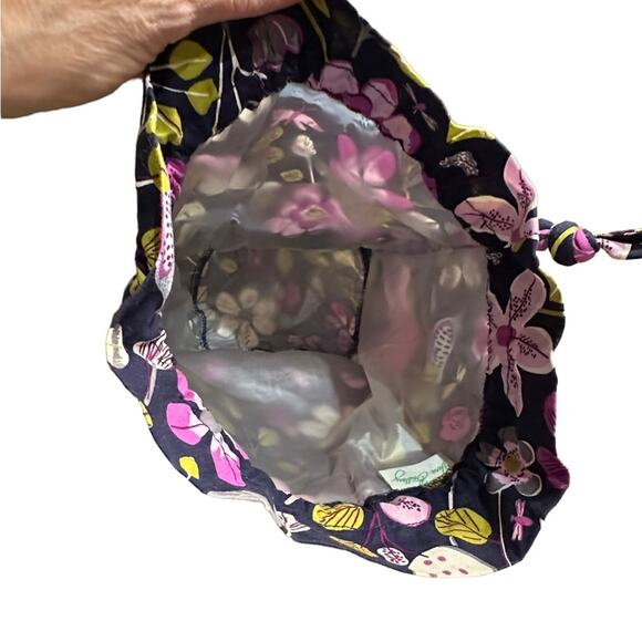 Vera Bradley Plastic lined Drawstring Cosmetic Bag in Navy and Purple Floral - Picture 2 of 5